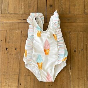 Sal and Pimenta ruffled ice cream one piece swimsuit bow back 12 months